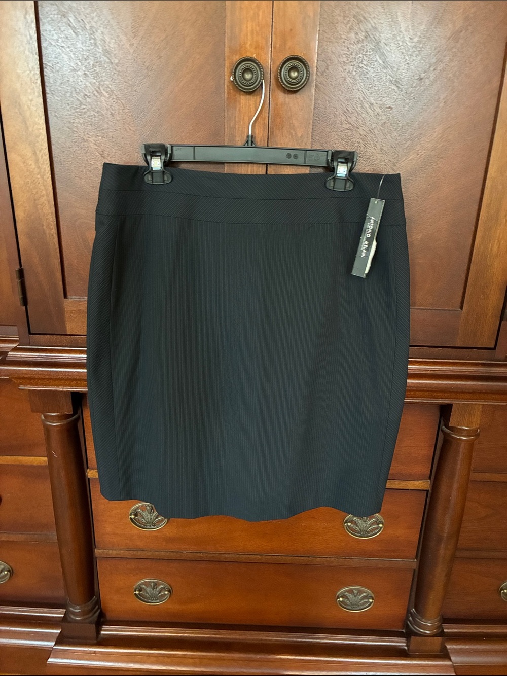 ANTONIO MELANI Black Pinstripe Pencil Skirt